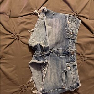 True Religion Blue Frayed Jean Shorts